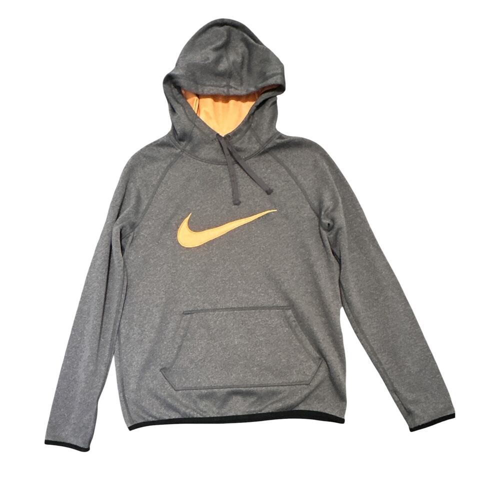 Nike Therma-Fit Cowl Neck Pullover Hoodie Gray Orange Pocket Women's Size Small
